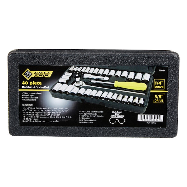 Steel Grip Steel Grip 1/4 and 3/8 in. drive Metric and SAE Socket and Ratchet Set 40 pc PSO40 - main